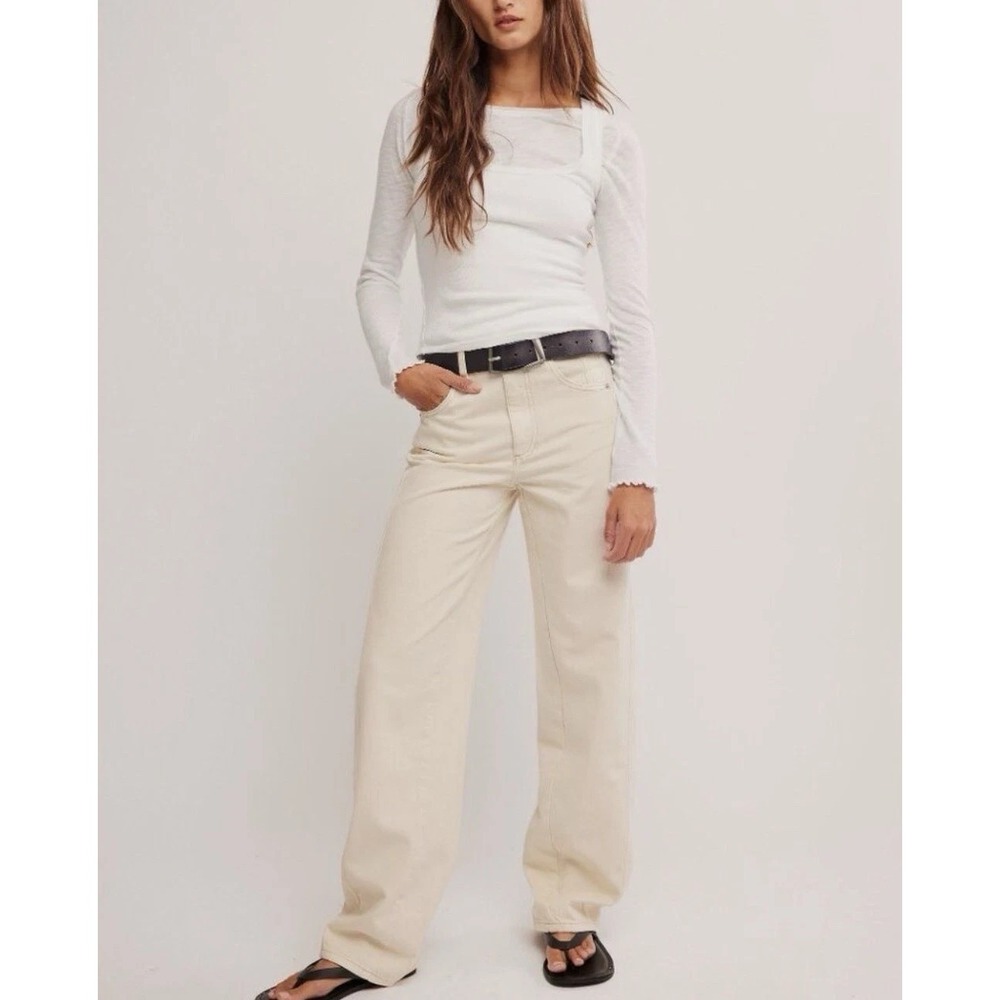 New Free People We The Free Aster Straight Leg Jeans Cream Size 29 Boho Western